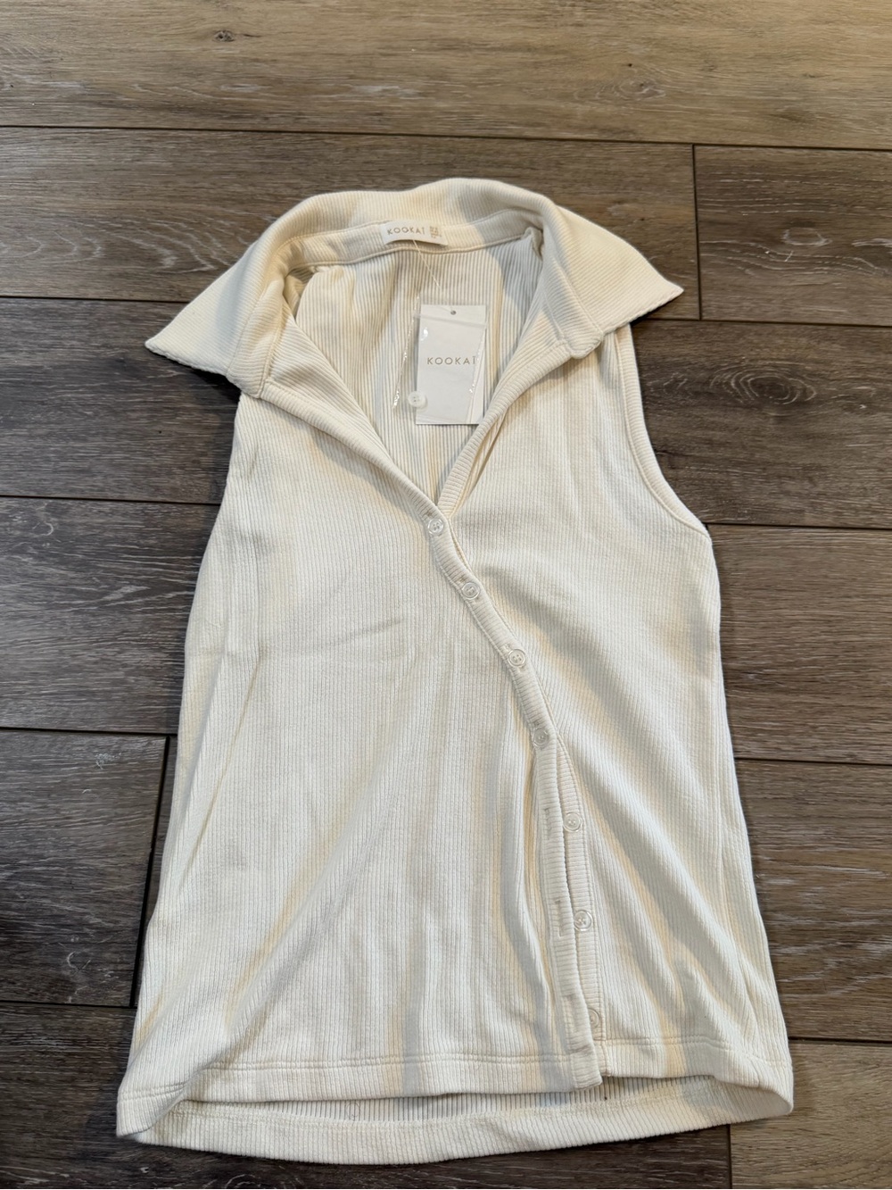 Kookai Coconut Milk Ribbed Collar Tank